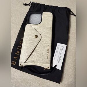 Bandolier Leather Card Wallet iPhone 14 Pro Max Case Cream with Gold